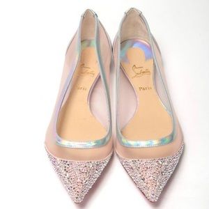 Christian Louboutin Light Pink Mesh, Iridescent Strass Ballet Flats Size 37.5